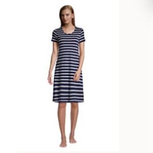 LANDSEND Wm Petite 100% Supima Cotton Short Sleeve Knee Length Nightgown Dress